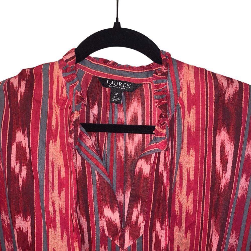 Lauren Ralph Lauren Geo Striped Belted Cotton Voile Ikat Dress SZ. 12 - Picture 4 of 11